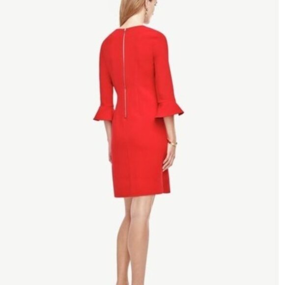 Ann Taylor Red Doubleweave Stretch Knit 3/4 Fluted Sleeve Sheath Dress Size 8 - Picture 5 of 7
